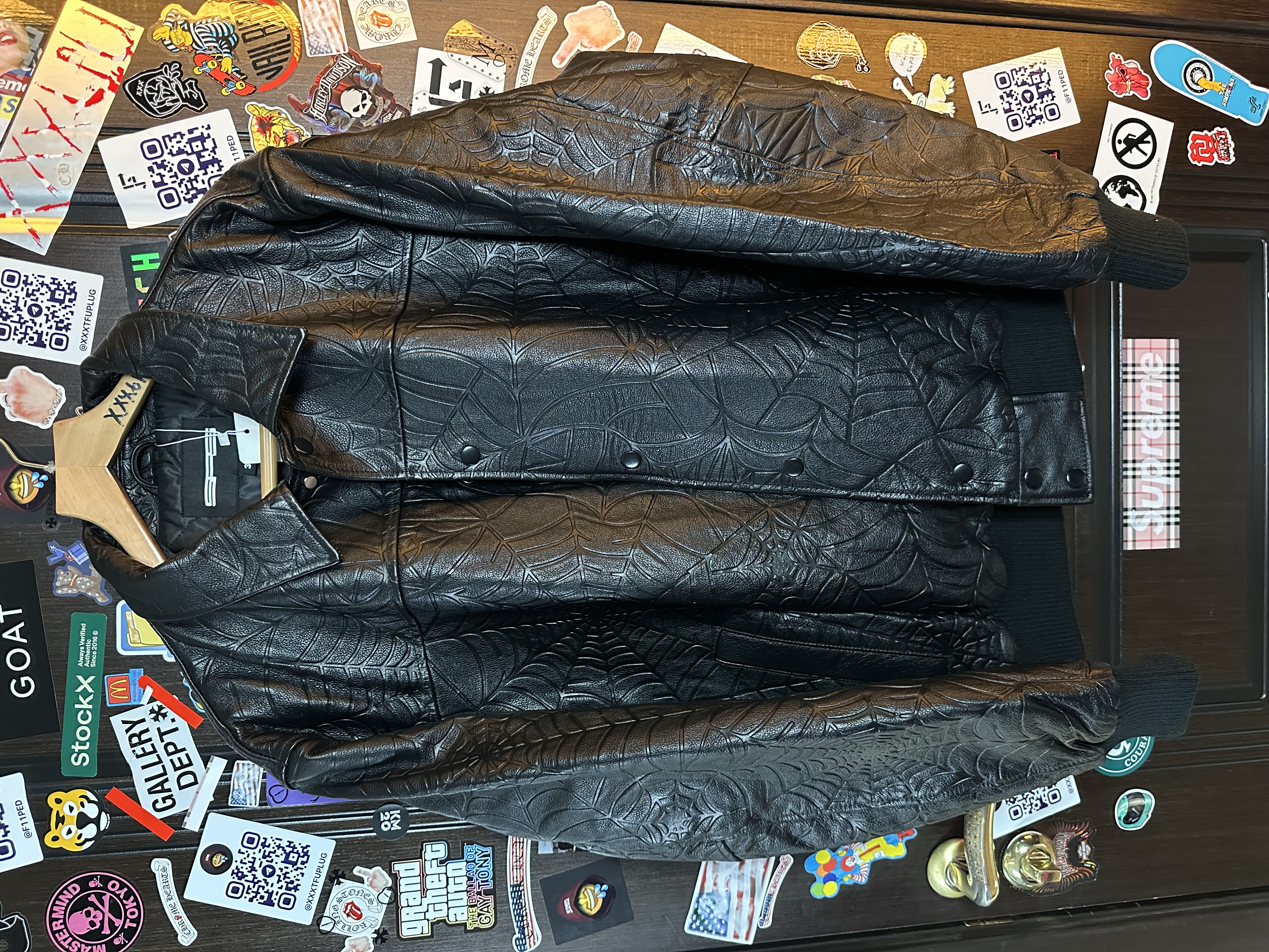 Sp5der Sp5der Web Debossed Leather Jacket L