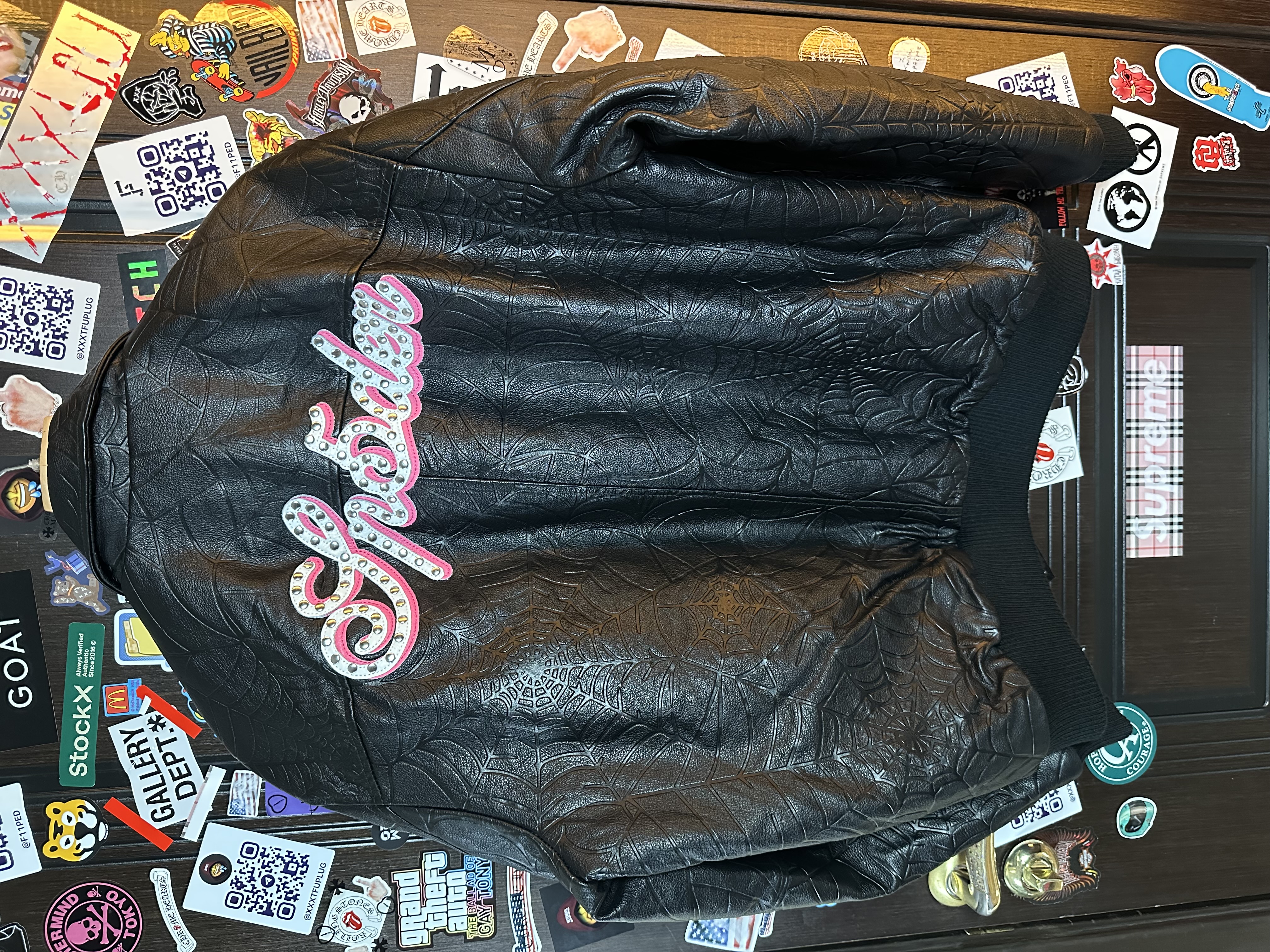 Sp5der Sp5der Web Debossed Leather Jacket L