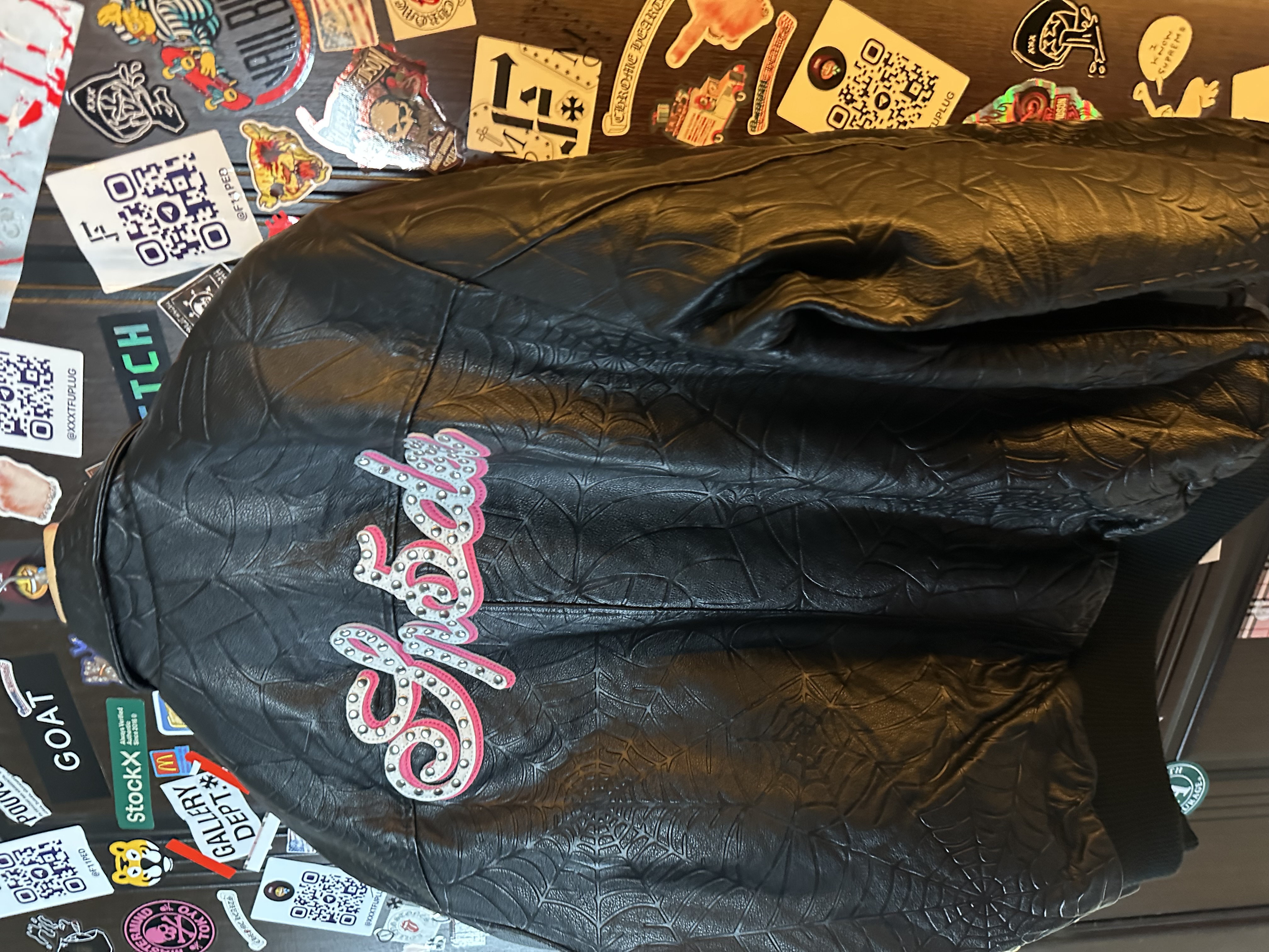 Sp5der Sp5der Web Debossed Leather Jacket L