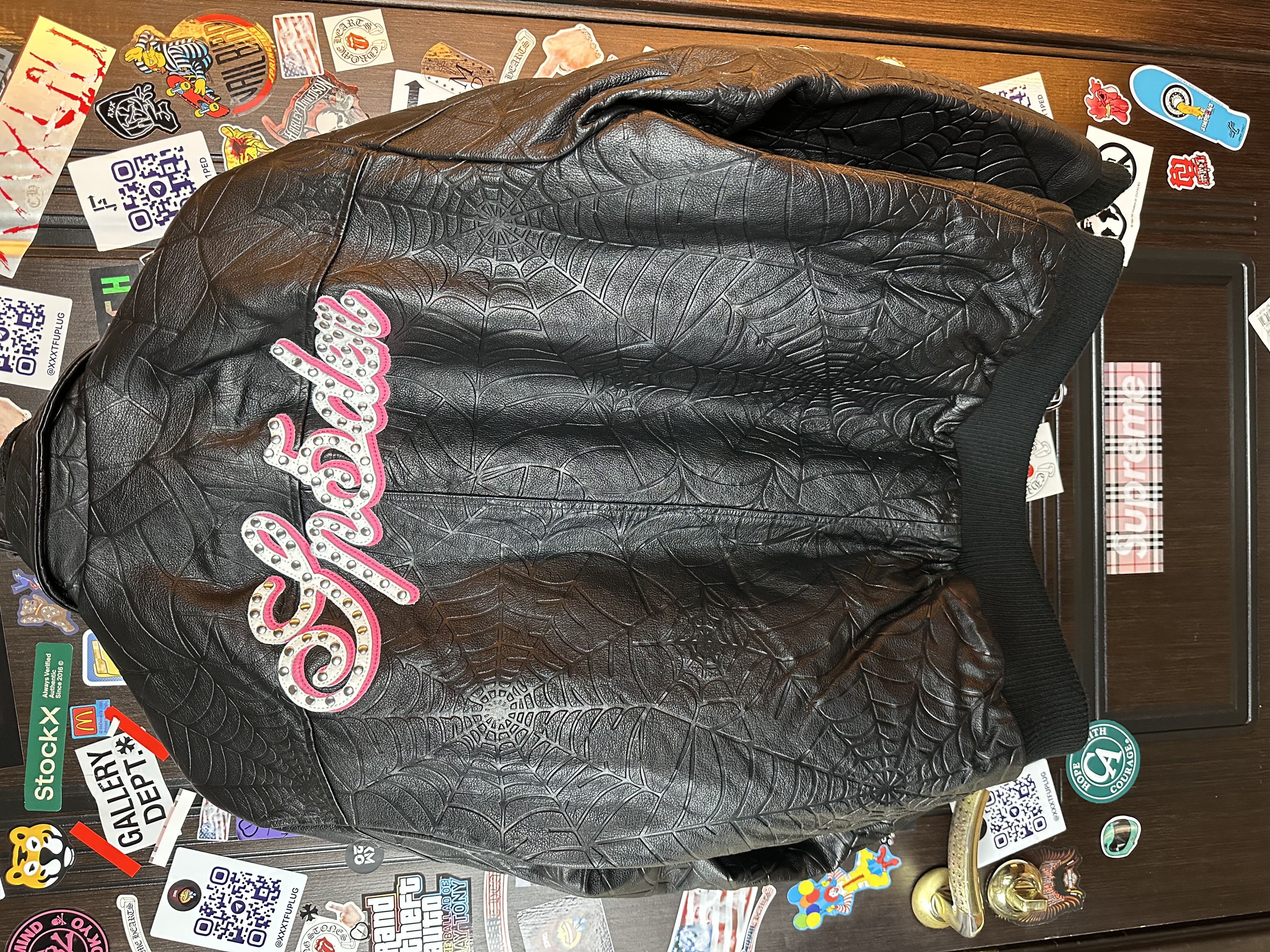Sp5der Sp5der Web Debossed Leather Jacket L